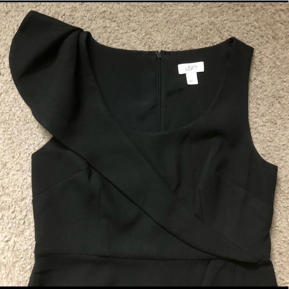 Ann Taylor Loft Dress Sz 8 Ruffle Neck Black Pencil Straight - Picture 6 of 11